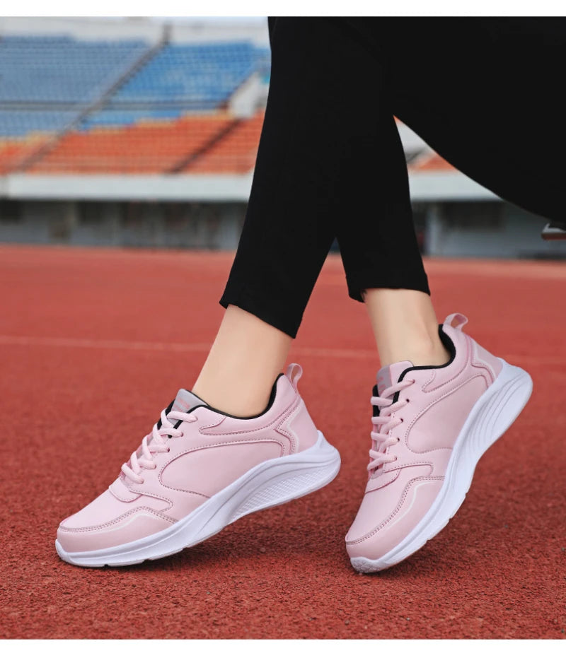 Autumn and Winter Leather Outdoor Running Shoes for Women Flat Sports Casual Shoes for Women White Shoes Large Size Travel