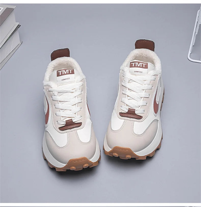Autumn Winter Chunky Sneaker Women Retro Running Shoes Fashion Casual Fabric Breathable Height Increased Platform Shoes