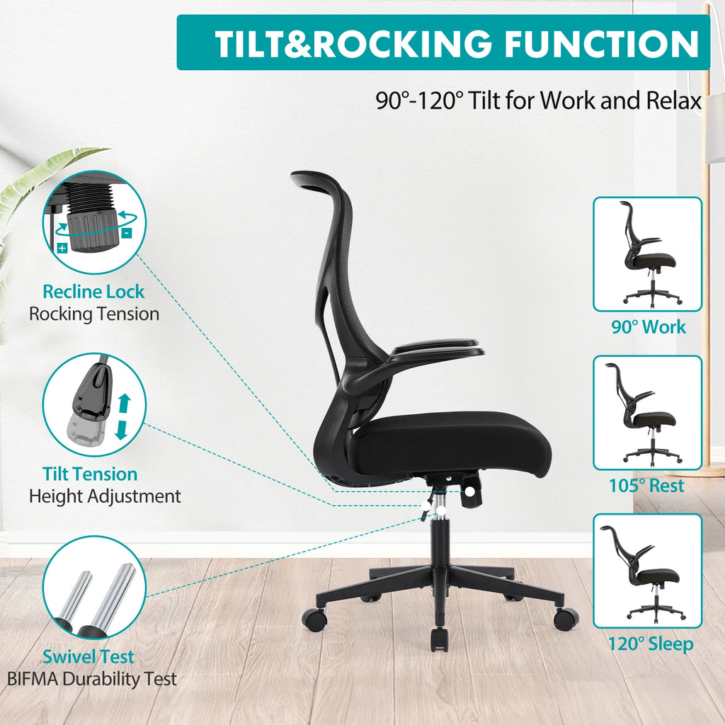 Ergonomic Office Chair - Lumbar Support Office Chair | High Back Swivel Rolling Chairs With Wheels And Arms-Rest