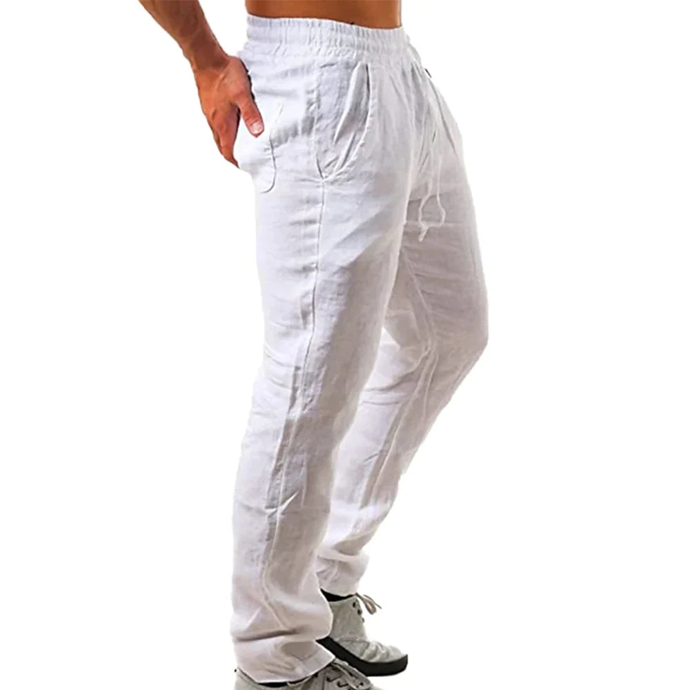 Men's Cotton Linen Pants - Breathable Solid Color Trousers for Fitness and Streetwear (Sizes S-3XL)
