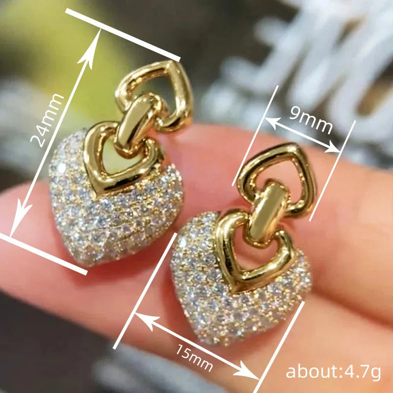 Huitan Heart Shaped Women Drop Earrings Inlaid Full Sparkling CZ