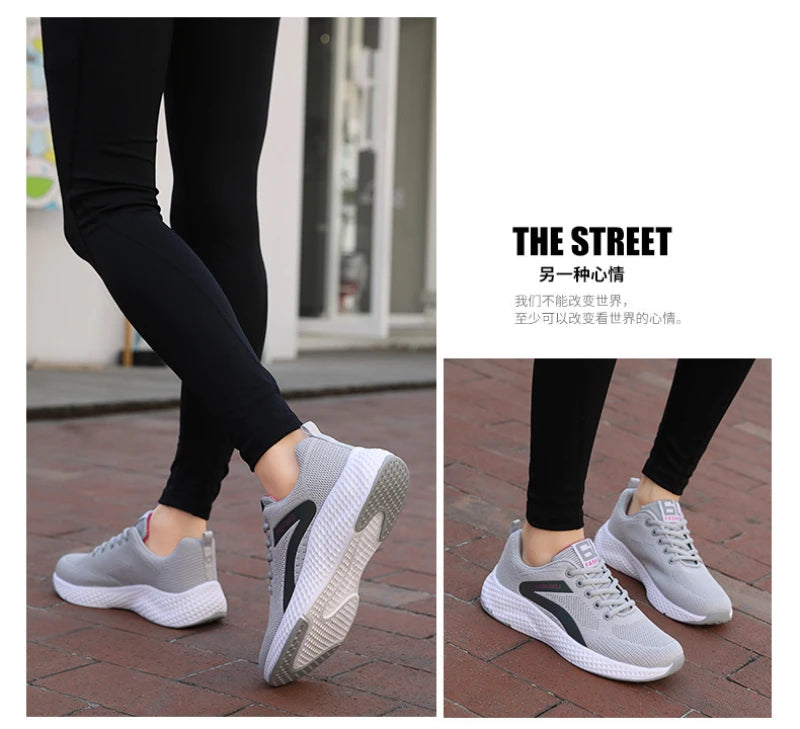 Women's Sports Shoes Comfortable Running Shoes Flying Knit Versatile Lace-Up Casual Shoes For Women Breathable And Fashionable