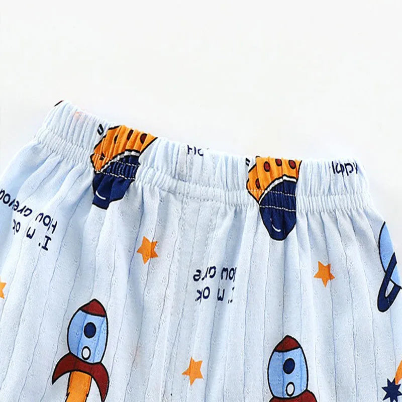 Top+Pants 2-Piece Set Breathable Soft Cotton Pajamas for Children Boys Girls Baby Summer Cartoon Long Sleeve Home Sleepwear Set 1-6Y