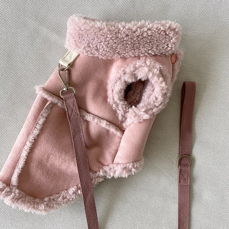 Solid Color Autumn Winter Dog Vest Pet Thickened Wool Warm Jacket  With Traction Supply For Small Medium Pet Dog Velvet Clothes