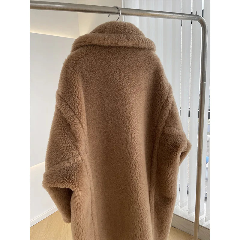 New Max Teddy Bear Winter Jacket Real Fur Women Silhouette Teddy Grain Alpaca Sheared Coat Women's Coats