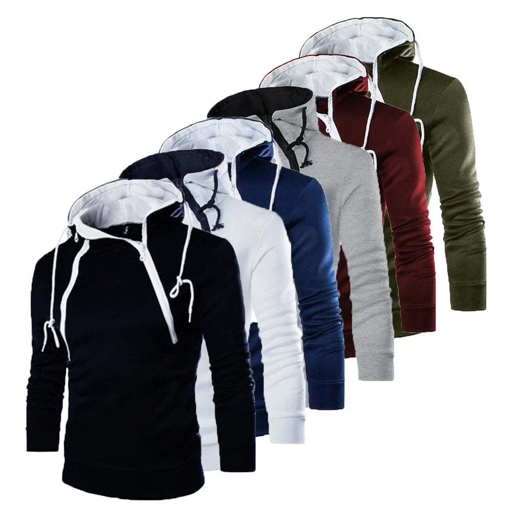 Men's Sweatshirt Zipper Hooded Pullover Hoodies Long Sleeve Sweatshirts for Men High Neck Men's Top Jacket Coat Sweater