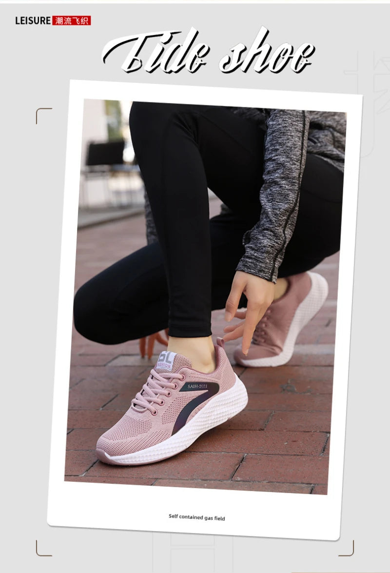 Women's Sports Shoes Comfortable Running Shoes Flying Knit Versatile Lace-Up Casual Shoes For Women Breathable And Fashionable