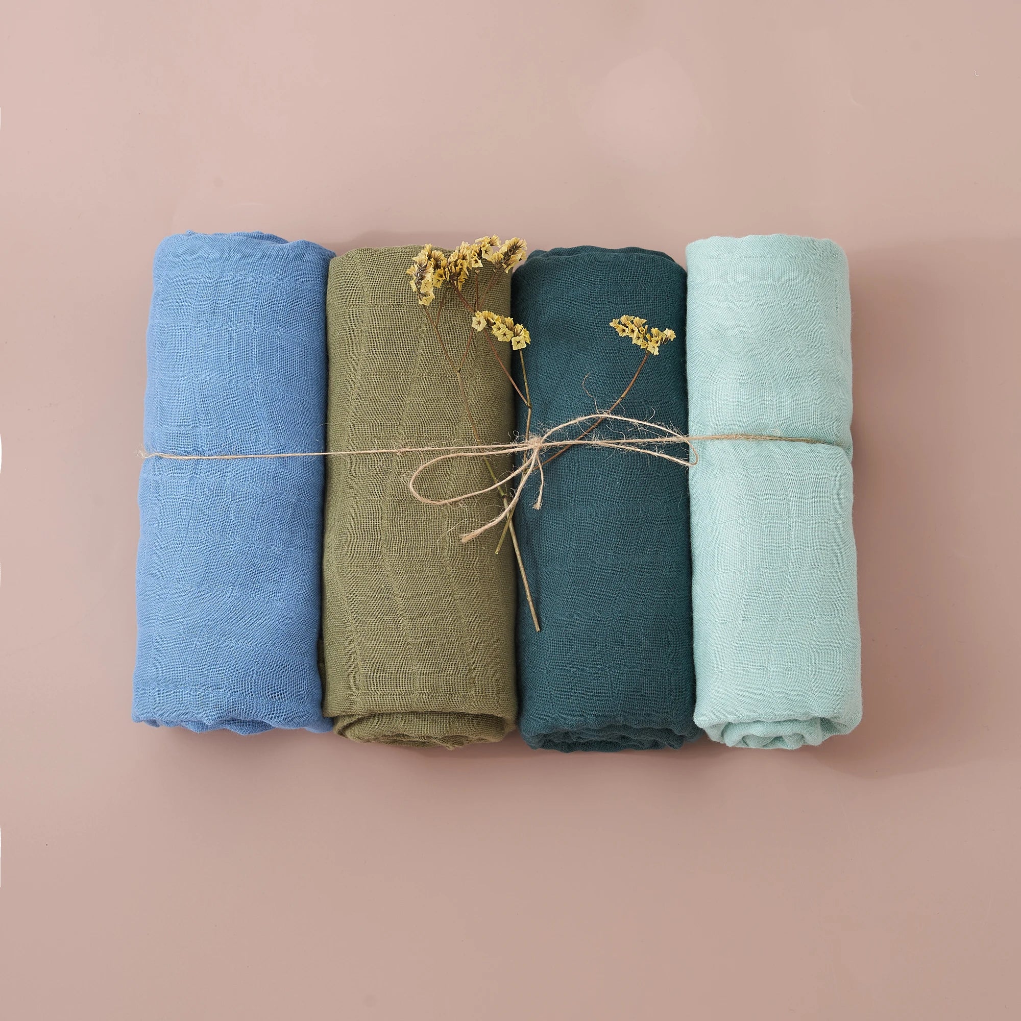 Elinfant 100% Cotton 4PCS Muslin Swaddle Blankets,120*110cm Bamboo Cotton Newborn Baby Bath Towel Wrap