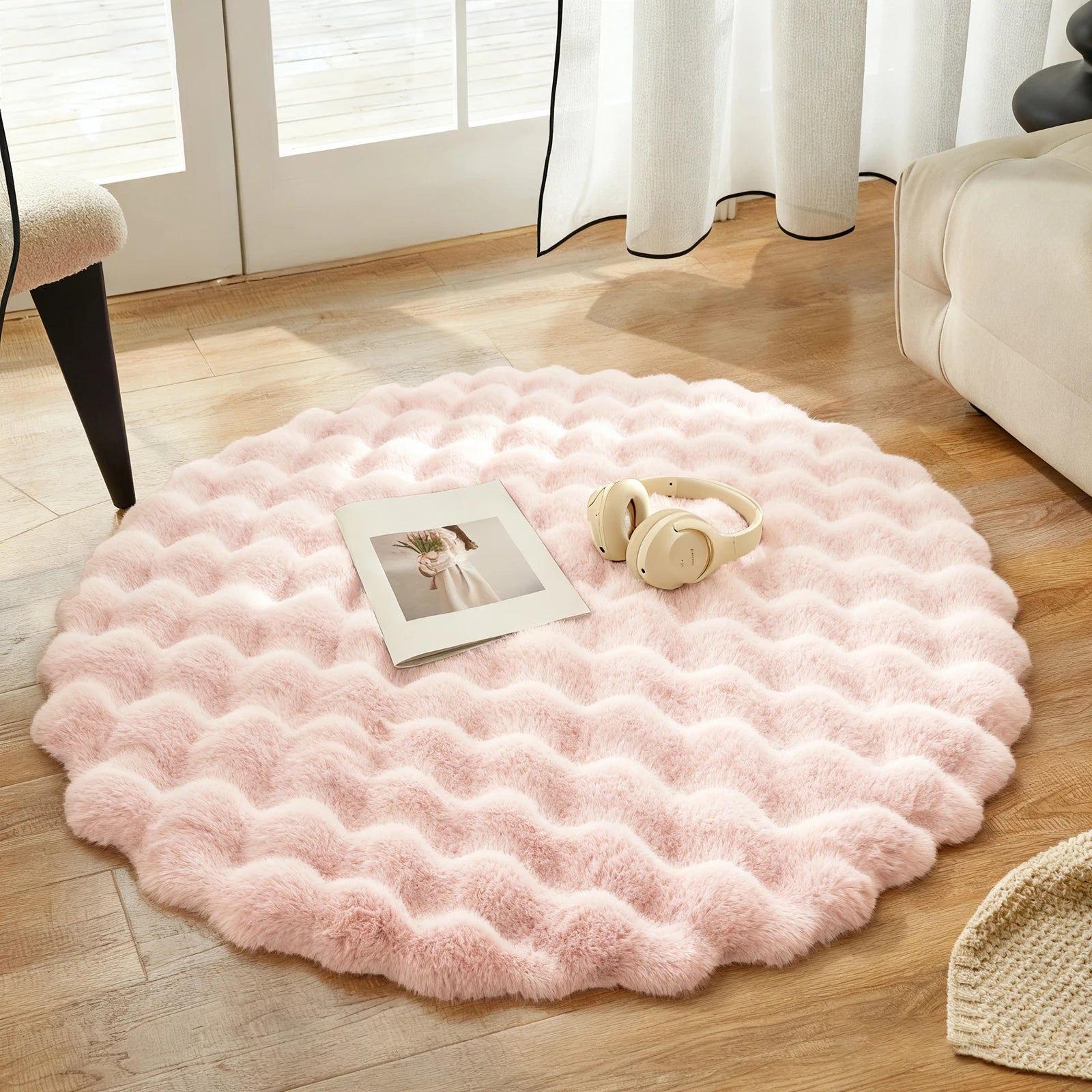 Bubble Velvet Faux Rabbit Fur Carpet Round Soft Fluffy Pet Mat Modern Living Room Decor Winter Warm Plush Kids Game Tent Mats
