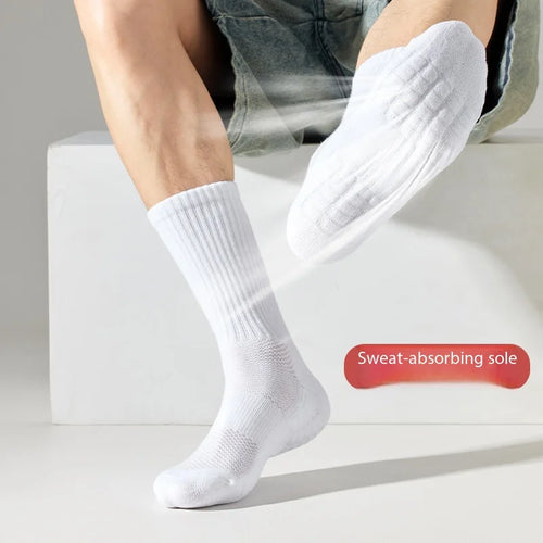 1 Pair Men's Cotton Deodorant Winter Towel Bottom Velvet Mid-Tube White Thickened Sports Basketball Socks