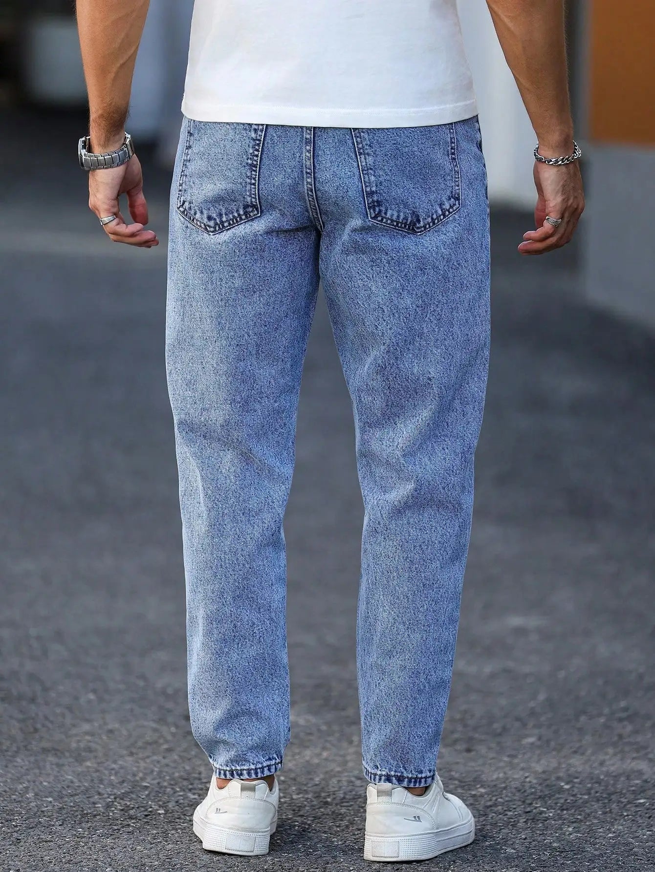 Men's Light Blue Washed Denim Trousers - Slim Fit and Casual