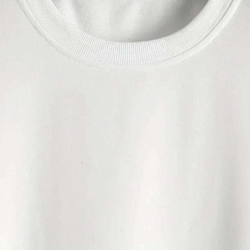 Men's Casual Loose Long Sleeve Shirt Spring Autumn O-Neck Solid Color Long Sleeve T-shirts New Male Clothes Black White