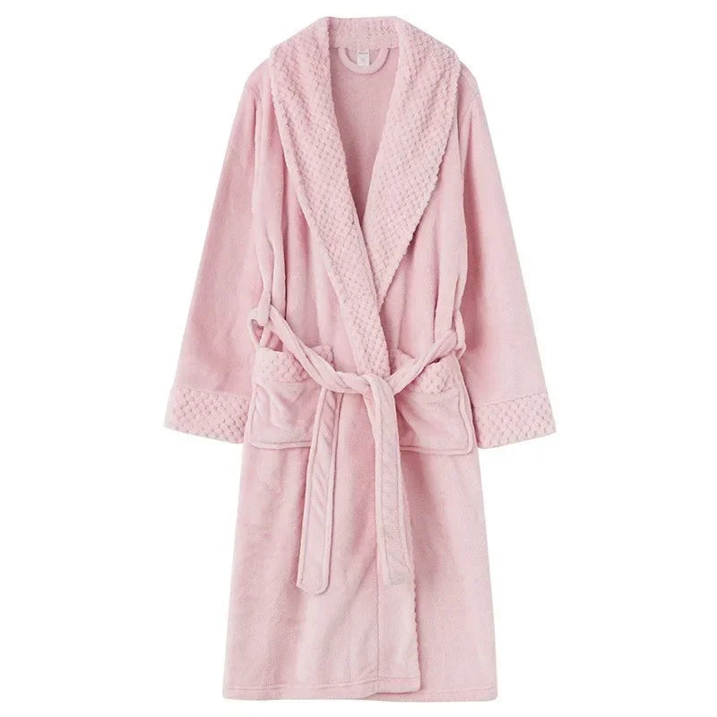 Women's Autumn and Winter Warm Long Coral Velvet Thick Couple Bathrobes for Men and Women - Pajamas and Shower Robes with Bath Towels for Adults