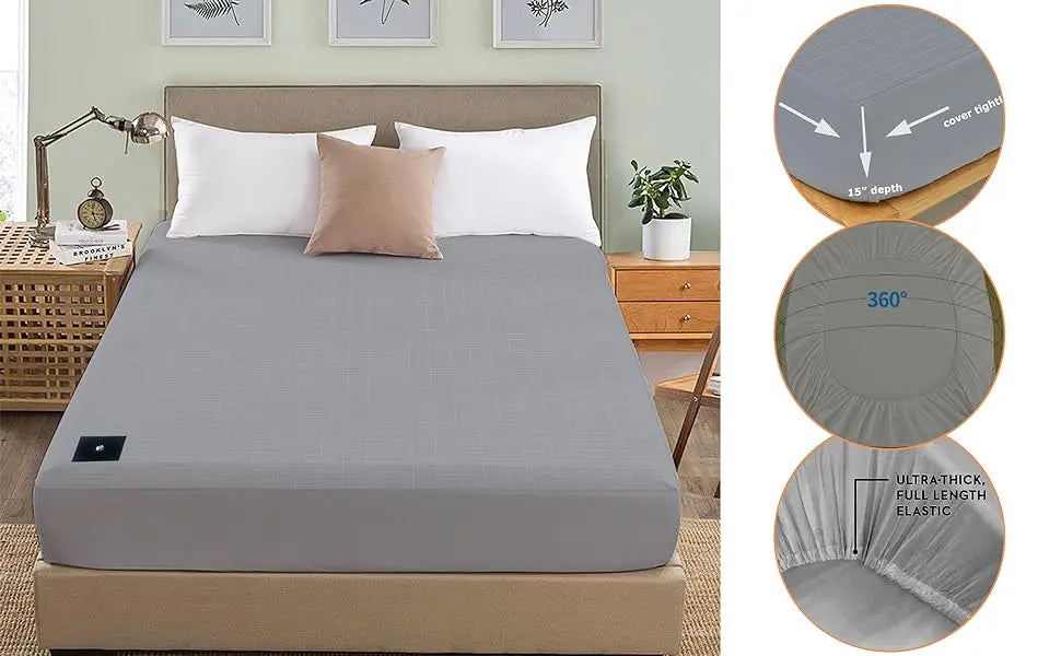 MAXSHARER Earthing Fitted Sheet Organic Cotton with Conductive Silver Fiber Grounding Bed Sheet