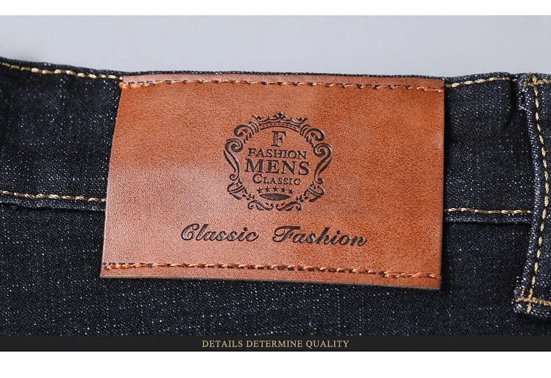 Men's Soft Straight Denim Pants 2025 Autumn Classic Business Black Biker Jeans Overalls