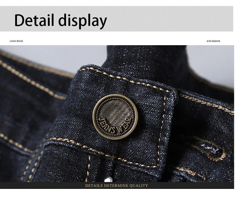 Men's Soft Straight Denim Pants 2025 Autumn Classic Business Black Biker Jeans Overalls