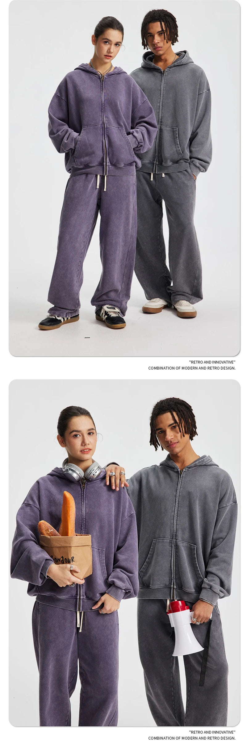 ZODF Trendy Batik Washed 430gsm Man's Zipper Hoodies Unisex Solid Loose Distressed Terry 100% Cotton Hooded Coats HY1159