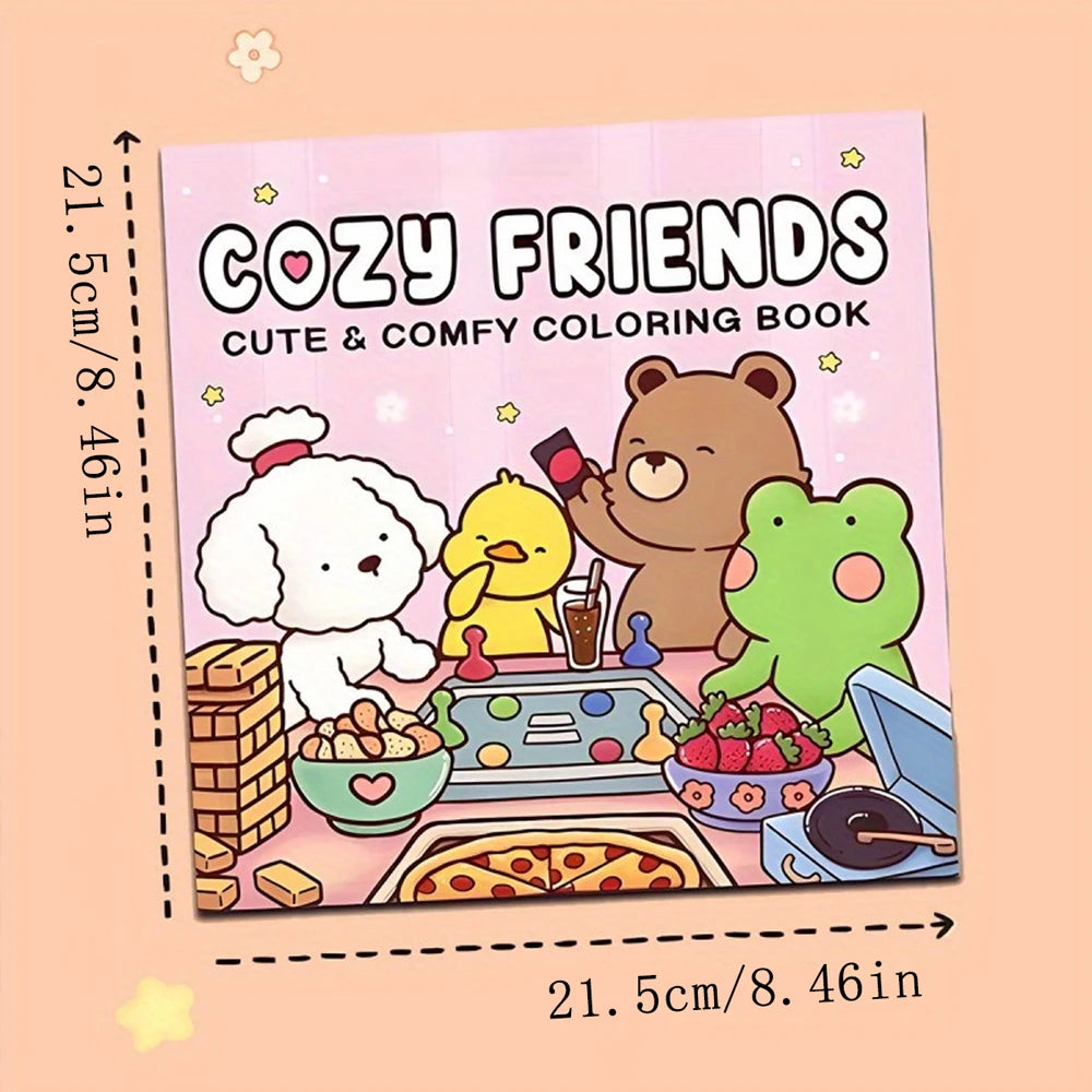 COZY FRIENDS: Cute & Comfy Coloring Book – Adorable Animal Adventures, For Adults & Teens, Stress Relief