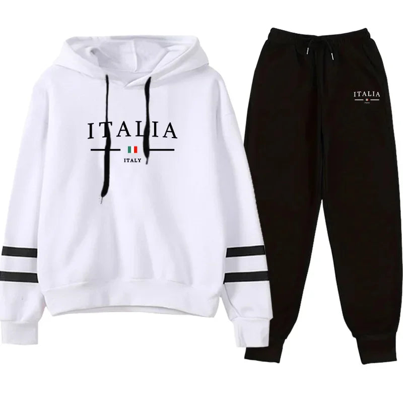 Fall Winter Lounge Wear Female Casual Warm Sportswear Italy Fashion Women Tracksuit Set Hoodies with Pants 2 Piece Casual Outfit