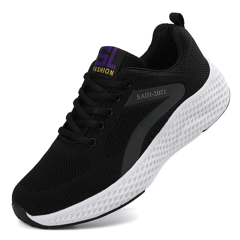 Women's Sports Shoes Comfortable Running Shoes Flying Knit Versatile Lace-Up Casual Shoes For Women Breathable And Fashionable