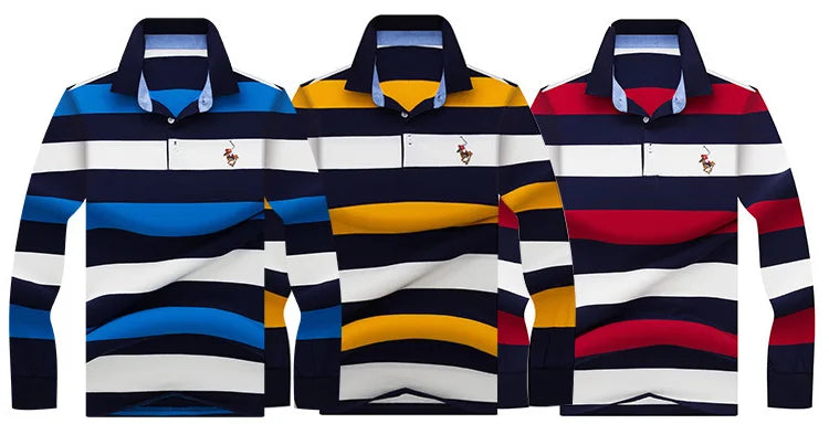 New Autumn Winter Polo Shirt High Quality Brand Cotton Men's Polo Shirt Business Casual Striped Solid Shirt Polo Men Clothing
