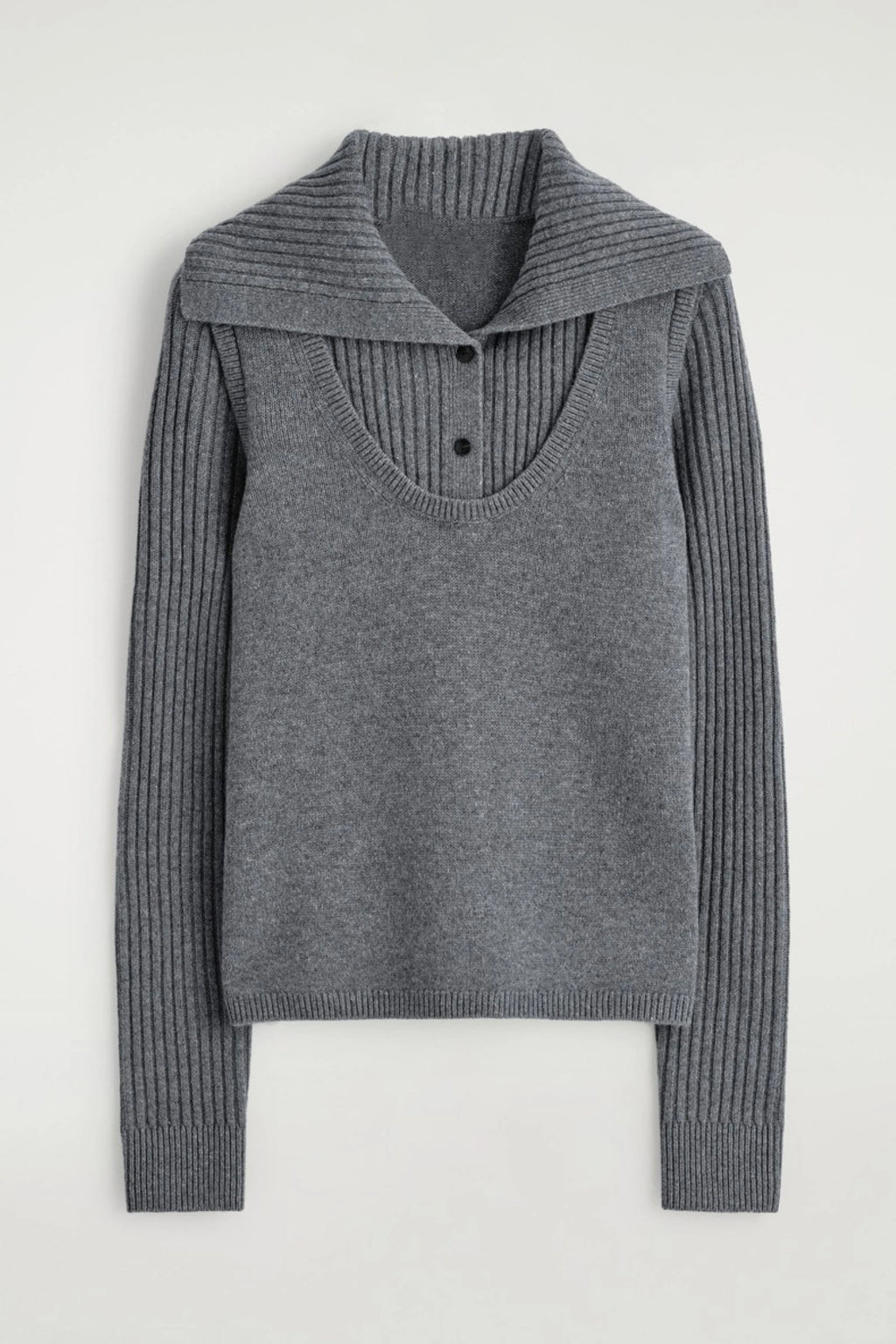Ethereal MD 2026 Cosmod Spring New Style of Women's Shaping-Style Layered Grey Wool Blend Knitted Sweater