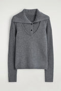 Ethereal MD 2026 Cosmod Spring New Style of Women's Shaping-Style Layered Grey Wool Blend Knitted Sweater