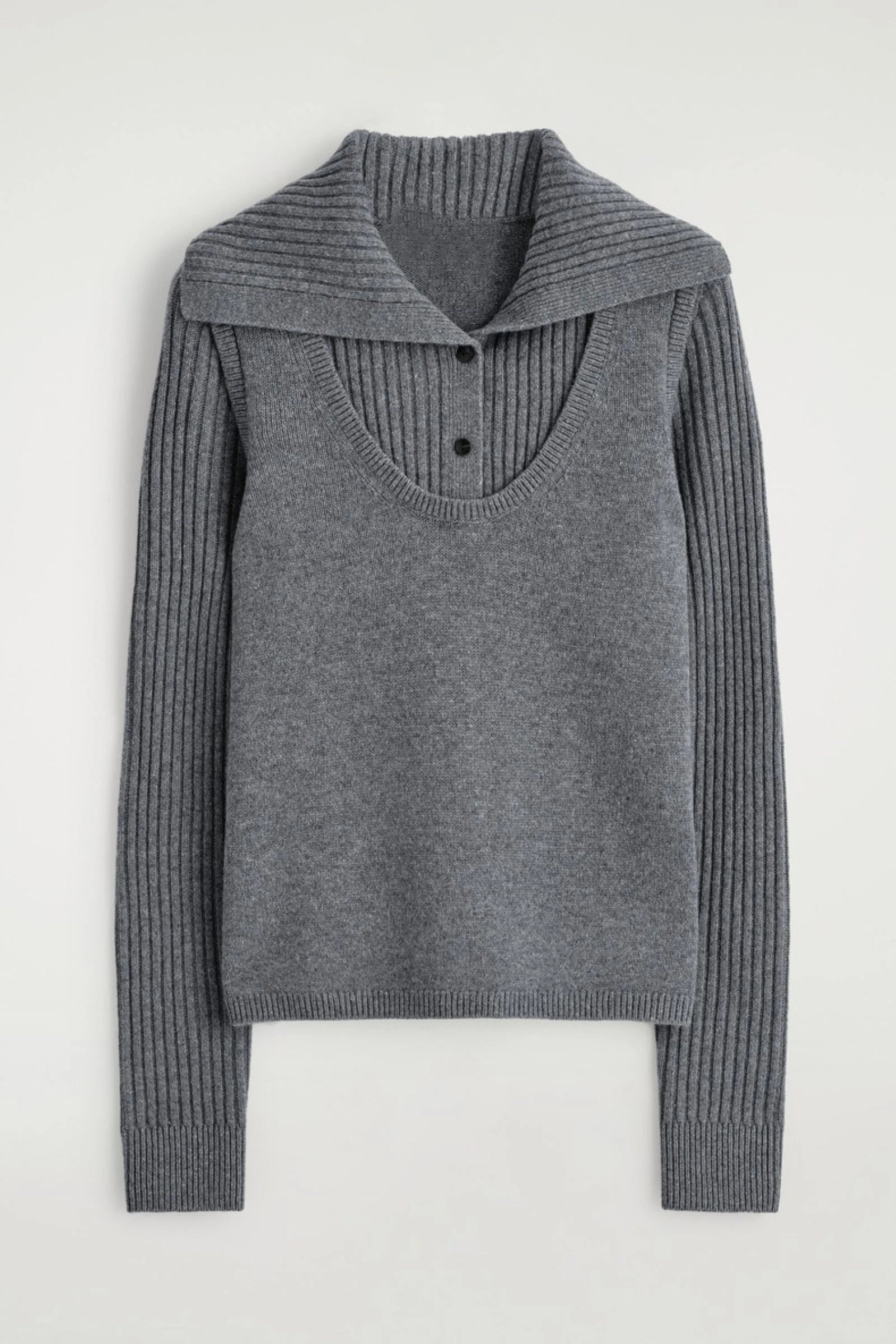 Ethereal MD 2026 Cosmod Spring New Style of Women's Shaping-Style Layered Grey Wool Blend Knitted Sweater