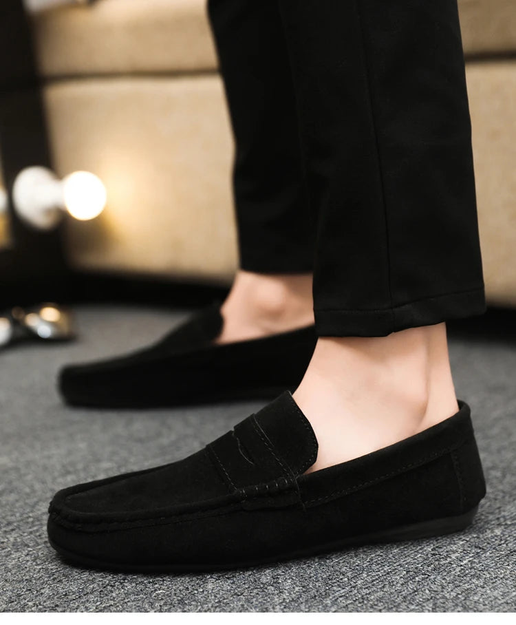 2025 Autumn Deer Leather Casual Men's Shoes Versatile Comfortable Work Shoes Driving Loafers Black, Grey, Khaki Three-Colour