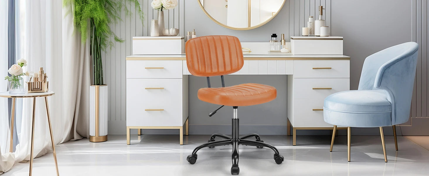JHK Armless Office Desk Chair with Back Lumbar Support, Height Adjustable PU Leather Computer Chair with 360° Swivel Rolling Wheels