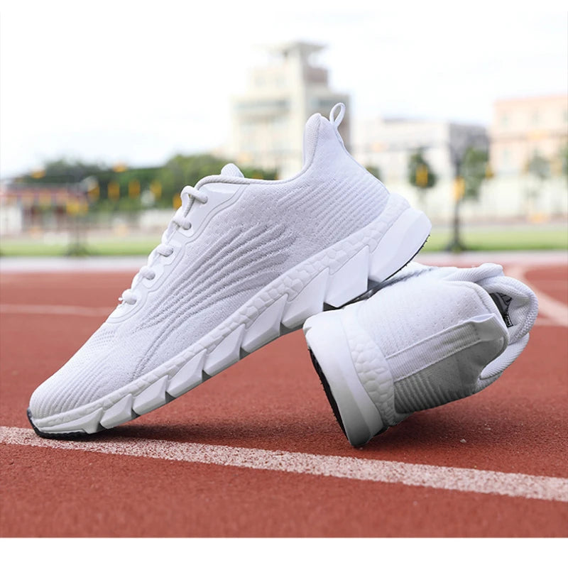 Spring Flying Knitted Breathable Running Shoes Sports Women Casual Shoes Soft Sole Couples Men And Women Small White Shoes