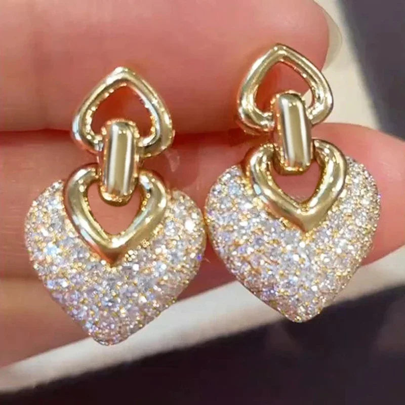 Huitan Heart Shaped Women Drop Earrings Inlaid Full Sparkling CZ