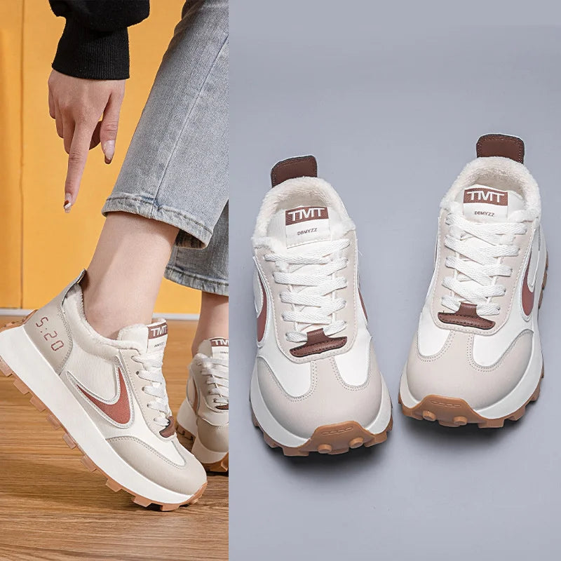 Autumn Winter Chunky Sneaker Women Retro Running Shoes Fashion Casual Fabric Breathable Height Increased Platform Shoes