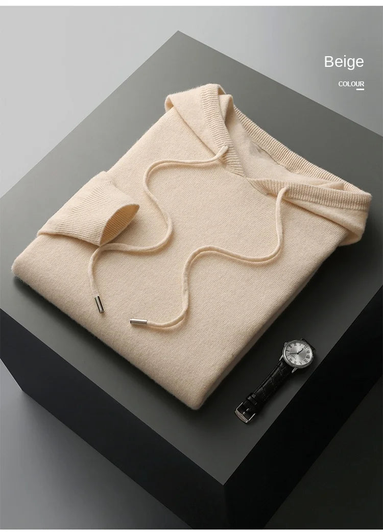 Men's Cashmere One-piece Ready-to-wear Hoodie - 100% Merino Wool Knitted Sweatshirt for Autumn and Winter