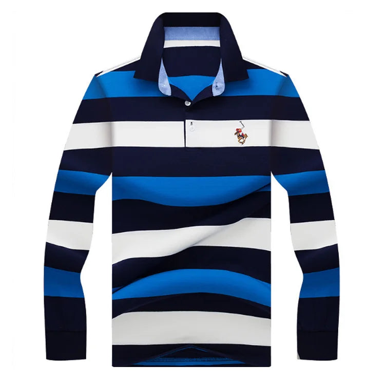 New Autumn Winter Polo Shirt High Quality Brand Cotton Men's Polo Shirt Business Casual Striped Solid Shirt Polo Men Clothing