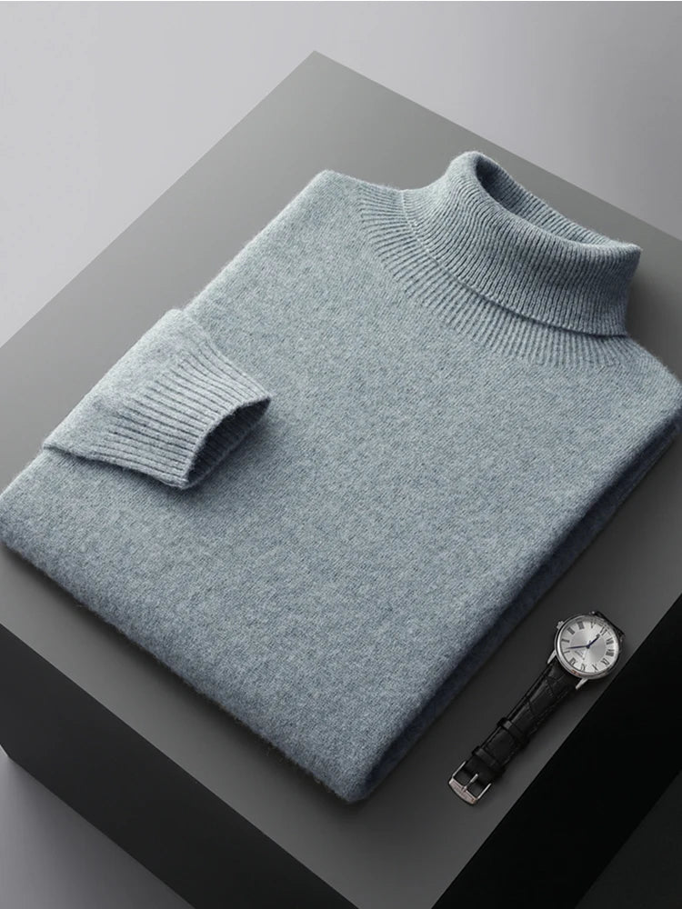 100% Pure Wool One-Piece Ready-to-wear Men's High Lapel Pullover Autumn and Winter Basic Knitted Versatile Sweater Casual Large
