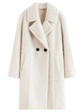 FSLE Women's Suede Faux Fur Lamb Wool Coat with Turn Down Collar - 2025 Winter New Style Furry Coat