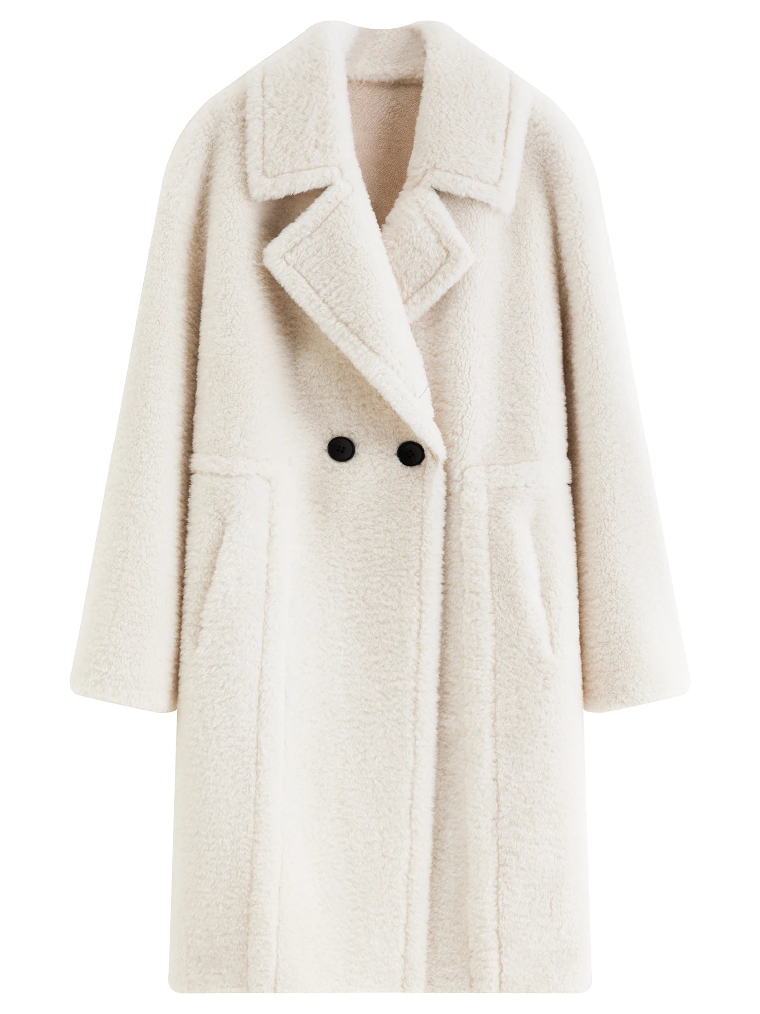 FSLE Women's Suede Faux Fur Lamb Wool Coat with Turn Down Collar - 2025 Winter New Style Furry Coat