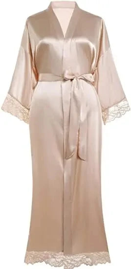 Bride Robe with Lace Sleeves White  Lace Bridal Robe Long Wedding Kimono Robe for Women Bridesmaid Dressing Gown