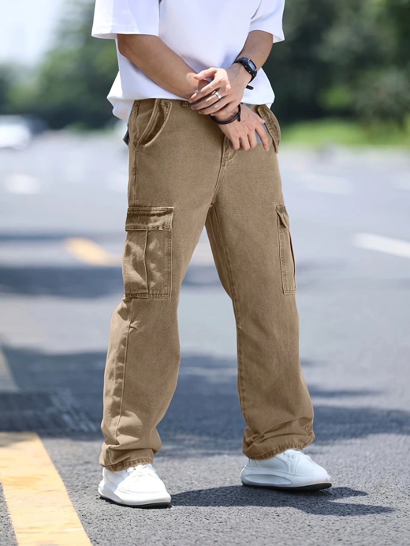 Men's Multi-Pocket Denim Work Pants, Straight-Leg Jeans, Lumberjack Work Pants, Large-Capacity Pocket Jeans