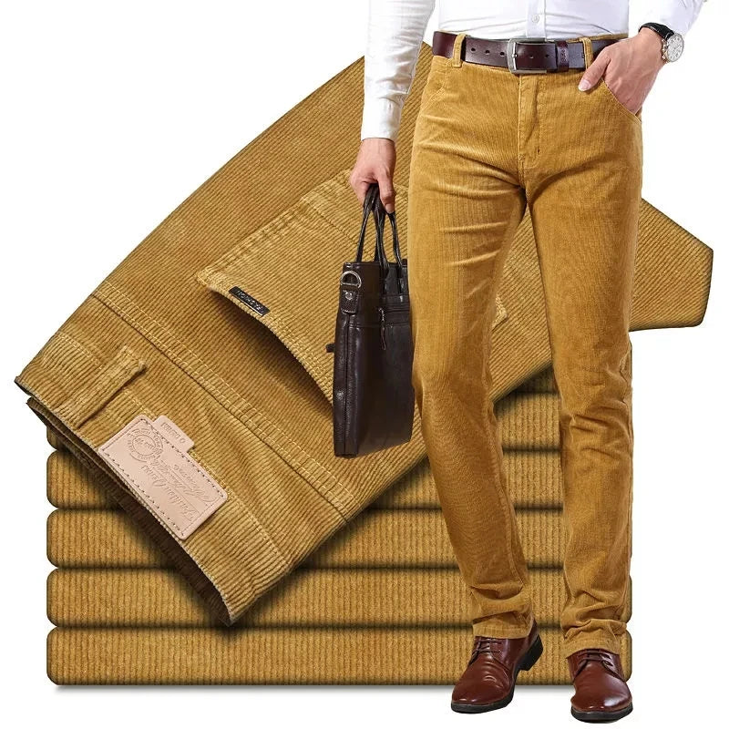 Autumn Winter Men's Thick Warm Corduroy Pants Fleece Trousers Casual Business Style Long Jeans for Men