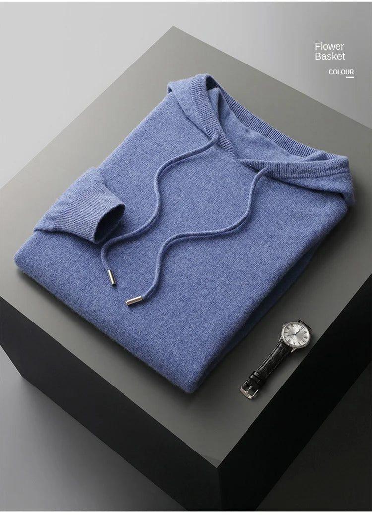 Men's Cashmere One-piece Ready-to-wear Hoodie - 100% Merino Wool Knitted Sweatshirt for Autumn and Winter