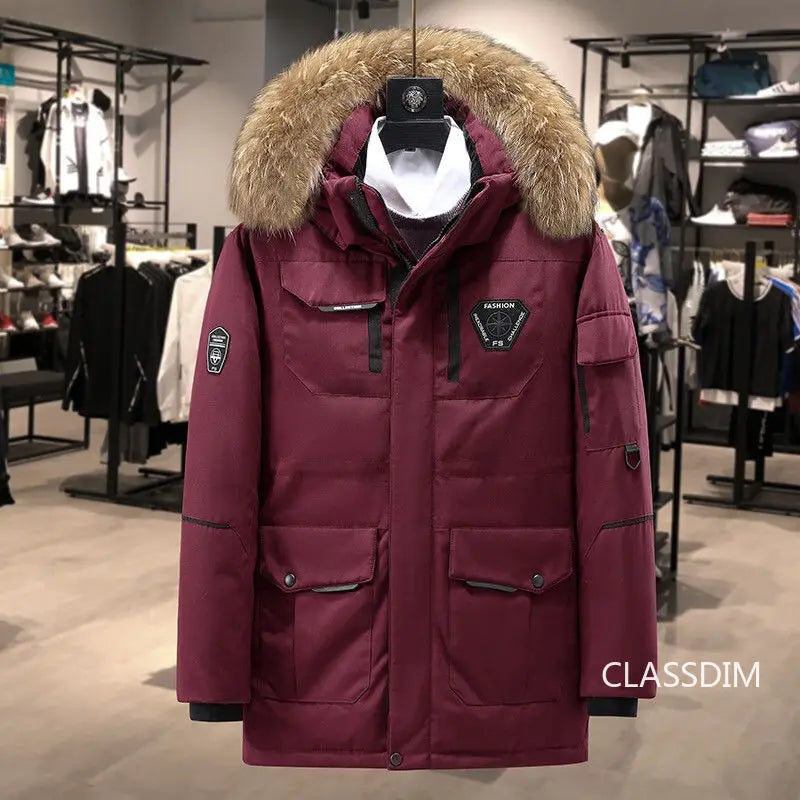 Men Hooded Fur Collar Down Coats Puffer Jackets Winter Casual Duck Down Coats Quality Male Outdoor Windproof Winter Warm Parkas