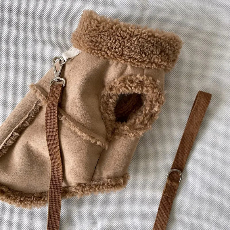 Solid Color Autumn Winter Dog Vest Pet Thickened Wool Warm Jacket  With Traction Supply For Small Medium Pet Dog Velvet Clothes
