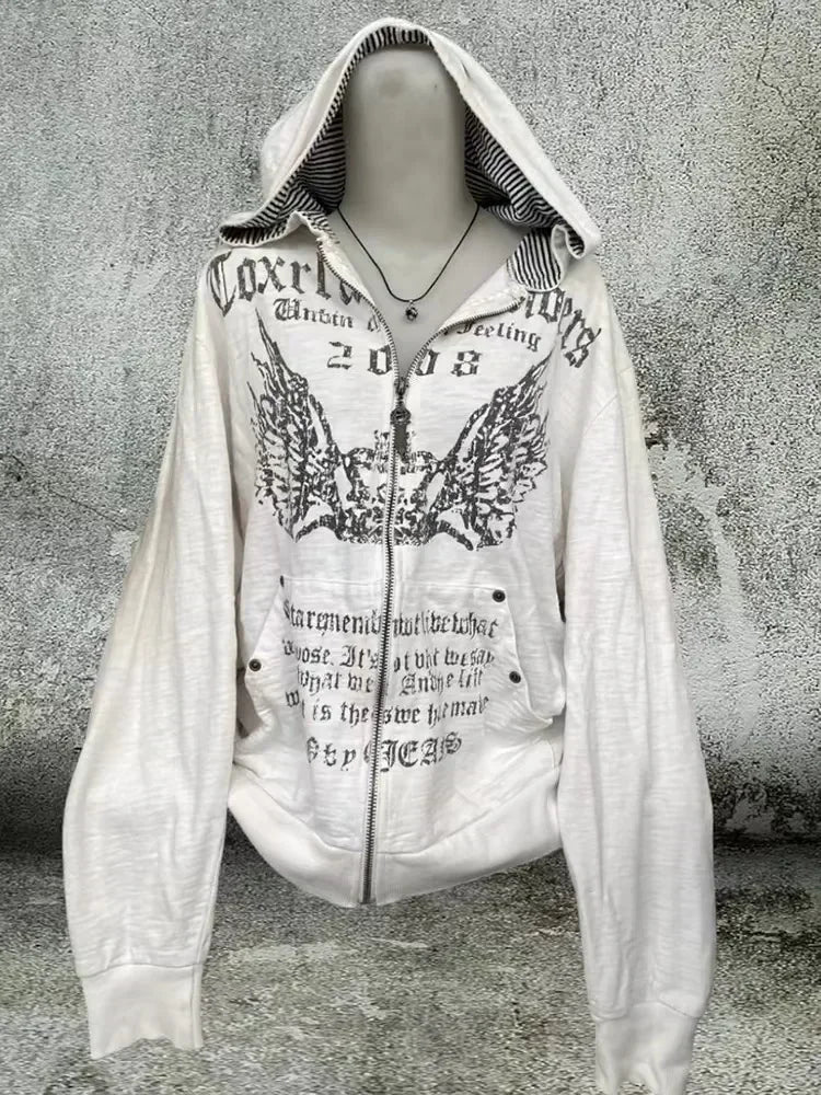 European and American Fashion Trends Joker Pattern Embroidered Zipper Hoodie Women Street Hip Hop Retro Casual Sweatshirt Unisex