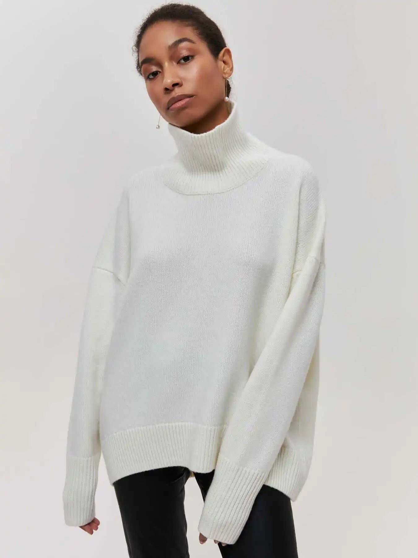 2025 Autumn Women Turtleneck Sweater Oversized Elegant Thick Pullover Black Knitted Spring Female Jumper Long Sleeve Sweaters