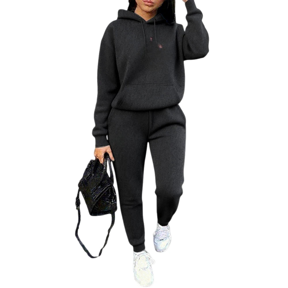 Ladies 2 Piece Hoodie Pants Set High Quality Autumn Winter Sportswear Casual Street Fashion Jogging Tracksuit Comfortable Soft
