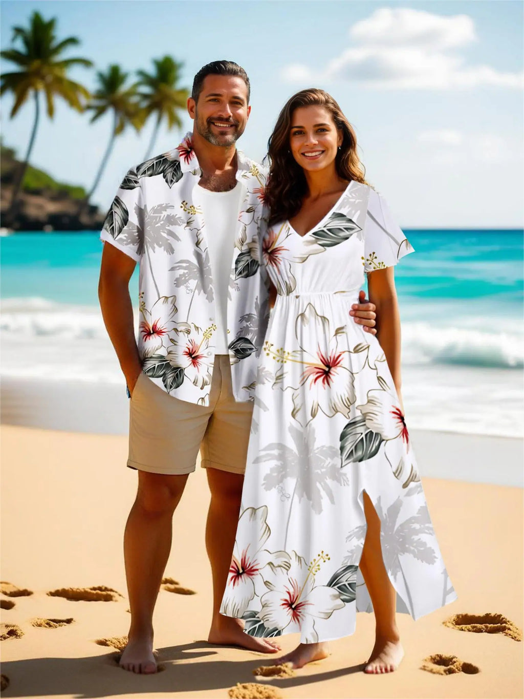 Couple Summer Outfit  - Floral Shirt & Chic Dress