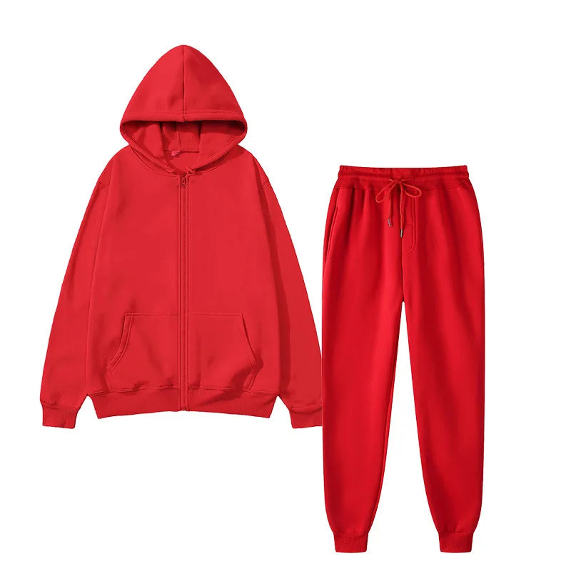 Unisex solid color sportswear set, fashionable and casual, autumn