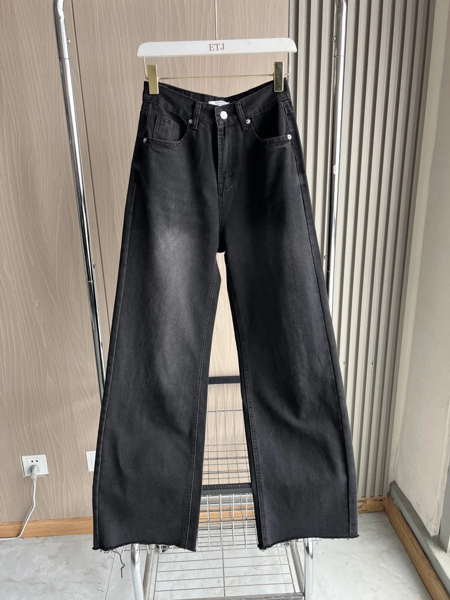 ETJ Wide-leg High-waisted Jeans for Women - Classic Five-pocket Design, Soft Comfortable Ultra-long Jeans